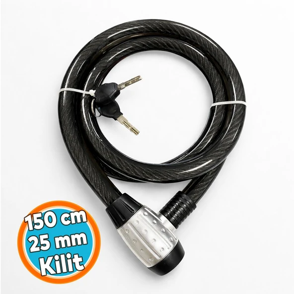 Motosiklet Bisiklet Halat Zinciri Hırsız Kilidi 150 cm Çelik Kilit Çap 25 mm Ø 1 Adet ürün görseli 1