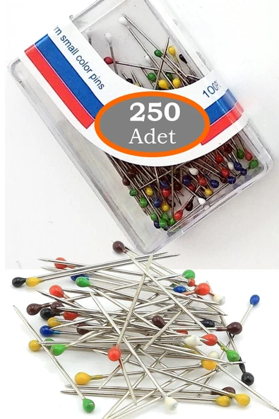 Çelik Eşarp Şal Iğnesi 250 Adet Toplu Iğne 32mm Paslanmaz Mineli Karışık Renkli ürün görseli 1