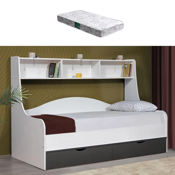 Karyola, Hera Çekmeceli Karyola Beyaz Gri + 1 Adet Comfort Yatak ürün görseli 1