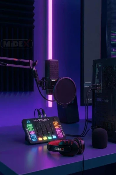Midex Arcade Pack-3 MEDLEY Ses Kartı ve MX-2020 Mikrofon Gaming Canlı Yayın Stüdyo Seti ürün görseli 1