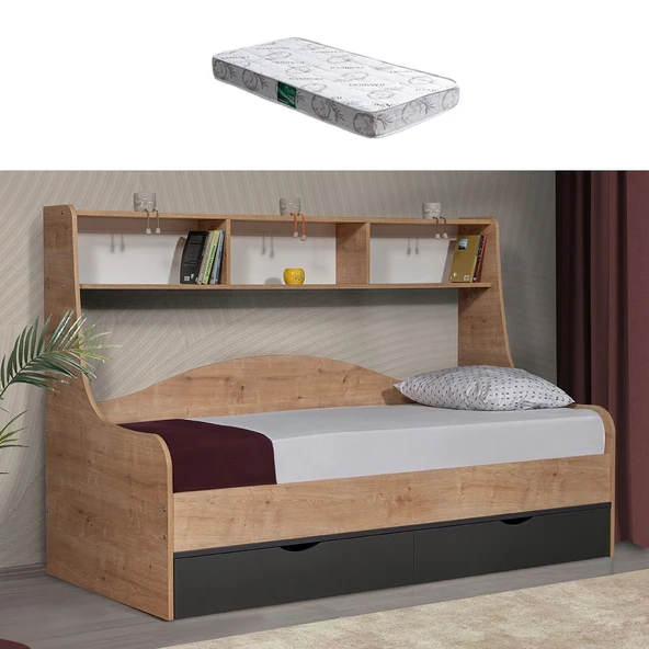 Karyola, Hera Çekmeceli Karyola Ceviz Gri + 1 Adet Comfort Yatak ürün görseli 1