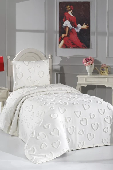 Çeyiz Diyarı Pure Love 2 Parça Tek Kişilik Pike Takımı Krem ürün görseli 1