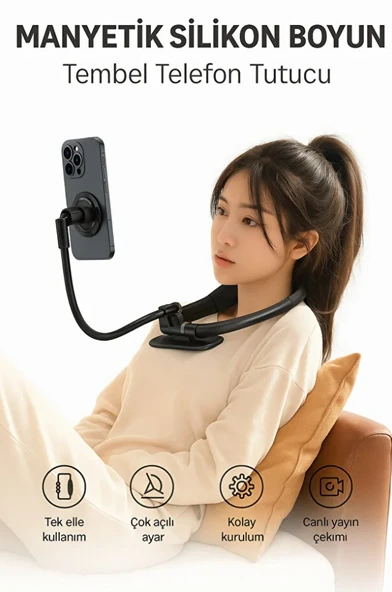 Manyetik Silikon Boyun Telefon Tutucu  Eller Serbest, Ayarlanabilir ve Rahat Kullanım ürün görseli 1