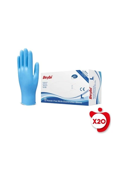 Beybi Nitril Mavi Pudrasız Eldiven Large 100'lü 20 Paket ürün görseli 1
