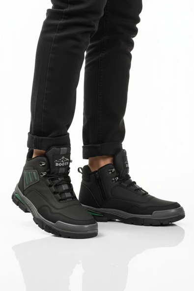 Ayakmod Siyah Yeşil Kaymaz Taban Fermuarlı Unisex Outdoor Bot 444 G ürün görseli 1