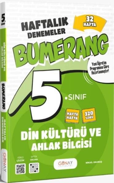 Günay Yayınları 5. Sınıf Din Kültürü ve Ahlak Bilgisi Bumerang 32 Haftalık Denemeleri ürün görseli 1