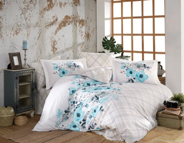 Hobby Kingsize Poplin Nevresim Belinda Mavi ürün görseli 1