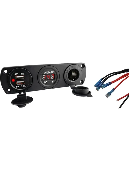 Concord Dijital Göstergeli Voltaj Ölçerli Çift USB Çakmaklık Girişli Araç, Tır, Bot, Tekne Marine, Şarj Aleti 12-24volt ürün görseli 1