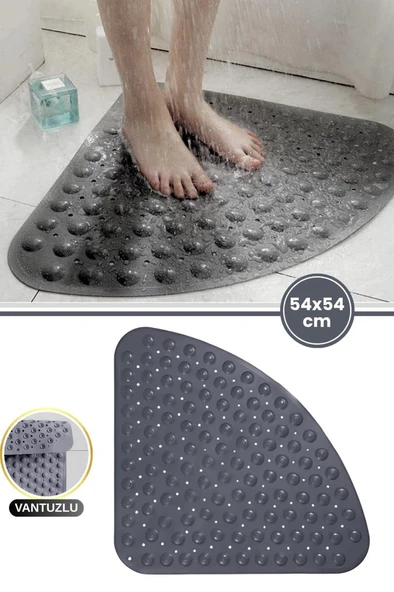 Vantuzlu Banyo Duş Kaydırmaz Paspası Üçgen, Küvet İçi Banyo Zemini Kaydırmaz Masaj Halı (54x54cm) ürün görseli 1