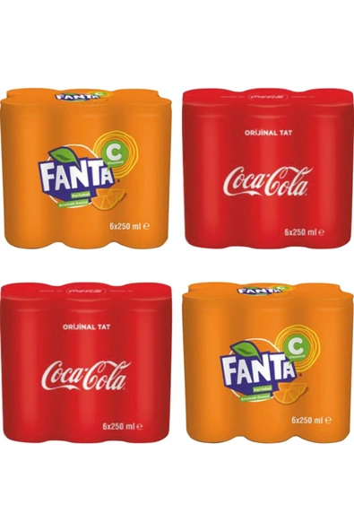 Coca Cola Teneke Kutu Karma 12x250 Ml Klasik Tat + 12x250 Ml Fanta ürün görseli 1