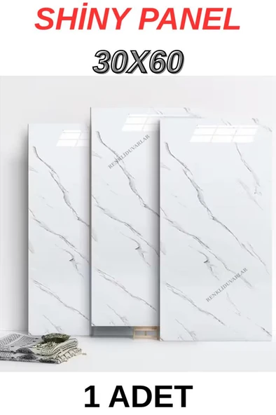 CF1035 Naturel Shiny Yapışkanlı Beyaz Mermer Desen 1 Adet 30x60cm Banyo Mutfak Duvar Döşeme Paneli ürün görseli 1