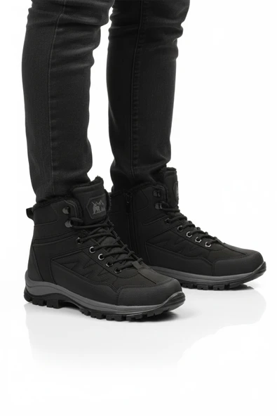 Ayakmod Siyah Kırışık İçi Kürklü Soğuğa Dirençli Kaymaz Taban Unisex Outdoor Bot 980 G ürün görseli 1