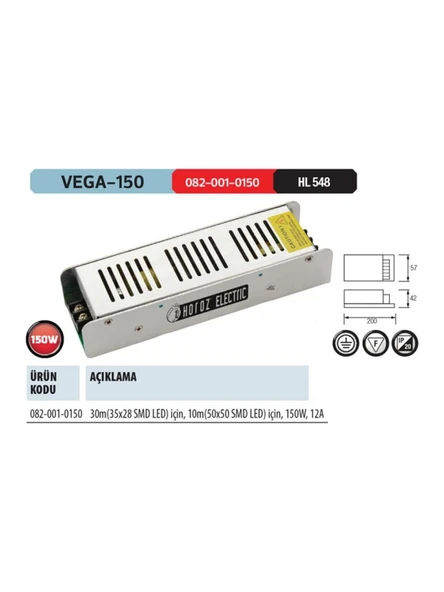 Horoz Vega-150 12,5a Slim Led Trafo 150w ürün görseli 1