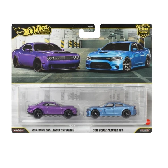 1:64 Hot Wheels Premium Car Culture 2'li Paket 2018 DODGE CHALLENGER SRT DEMON - 2015 DODGE CHARGER SRT HBL96 - JHW47 ürün görseli 1