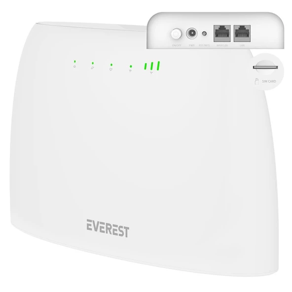 Everest EWR-4G03 4G LTE Wi-Fi Router SIM Kart Girişli 300 Mbps 2.4Ghz WAN/LAN Portlu Kablosuz Yönlendirici ürün görseli 1