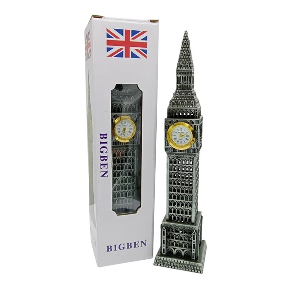 Vintage Metal İngiltere London Big Ben Saat Kulesi Gümüş 23 cm ürün görseli 1