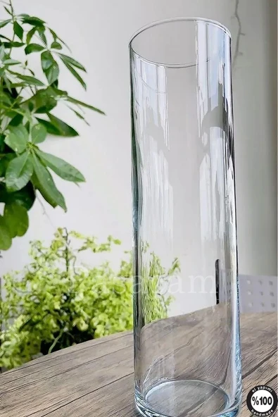 Delizli El Imalati 15 Cm Genişlik - 40 Cm El Işciliği Silindir Vazo Cam Ps40 Kalın Taban ürün görseli 1