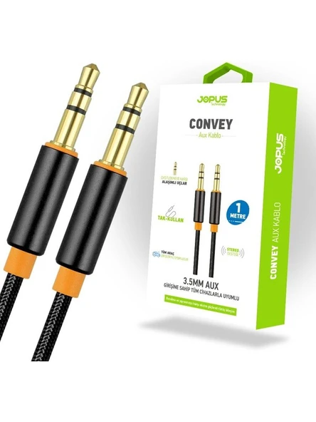 Aux Kablosu Universal Ja-05 Convey 3.5mm 1 Metre Siyah ürün görseli 1
