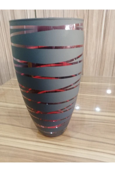 Mat Siyah Transparan Kırmızı Su Yolu Desenli Cam  Lüks Modern  Vazo ürün görseli 1