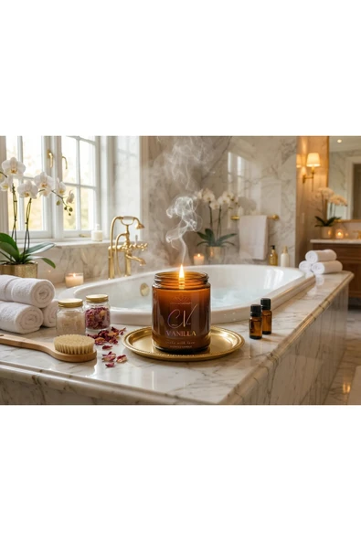 Vanilya Kokulu Mum-%100 Doğal Soya Mum-Yoğun Kokulu Mum-Aromaterapi-220cc Amber Kapaklı Şişe ürün görseli 1