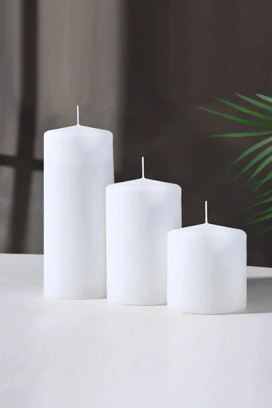 Beyaz Mum 3'lü Set Lavanta kokuluGenişlik 5 Cm Yükseklik - 5 Cm - 7,5 Cm - 10 Cm ürün görseli 1