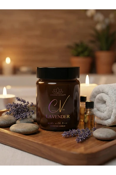 Vanilya Kokulu Mum-%100 Doğal Soya Mum-Yoğun Kokulu Mum-Aromaterapi-220cc Amber Kapaklı Şişe ürün görseli 1