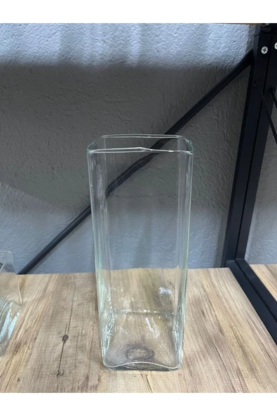 Denizli EL İmalatı Modern Kare Cam Vazo 26cm ürün görseli 1