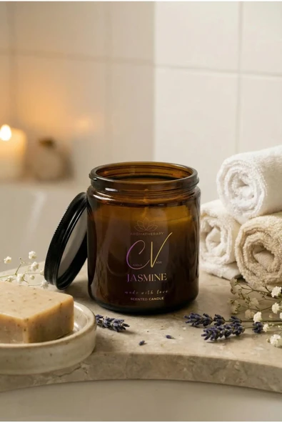 Vanilya Kokulu Mum-%100 Doğal Soya Mum-Yoğun Kokulu Mum-Aromaterapi-220cc Amber Kapaklı Şişe ürün görseli 1
