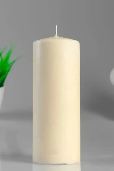Silindir Kütük Mum Krem Lavanta Kokulu Genişlik 8 Cm - Yükseklik 16 Cm ürün görseli 1