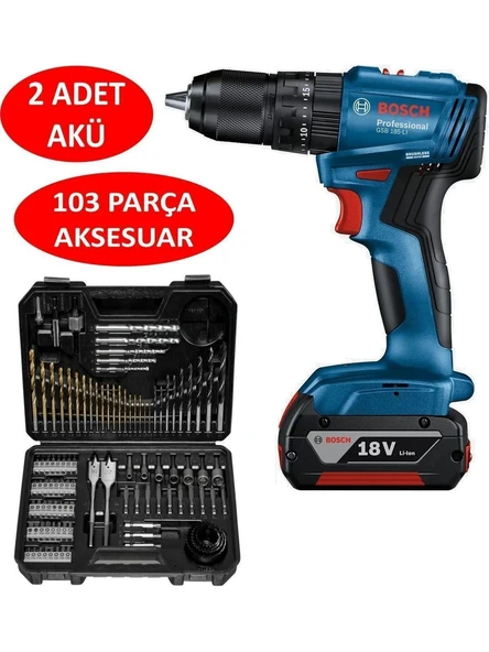 Bosch Professional Gsb 185-Lı 2 X 2.0Ah Çift Akülü Darbeli Matkap - 06019K3100 + Bosch V-Line Matkap & Vidalama Karışık Aksesuar Seti 103 Parça - 2607017367 ürün görseli 1