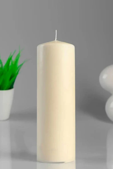 Silindir Mum Krem Lavanta Kokulu Genişlik 5 Cm - Yükseklik  20 Cm ürün görseli 1