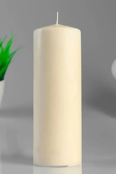 Silindir Kütük Mum Krem Lavanta Kokulu Genişlik 8 Cm - Yükseklik  20 Cm ürün görseli 1