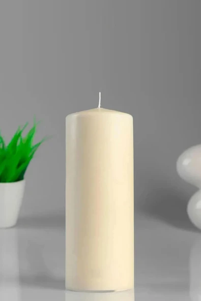 Silindir Bej Mum Lavanta Kokulu Genişlik 5 Cm  - Yükseklik 15 Cm ürün görseli 1