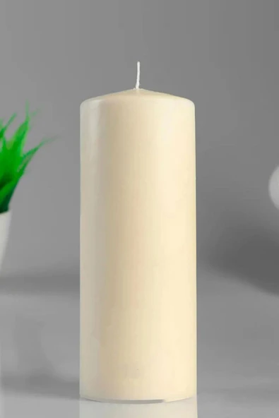 Silindir Kütük Mum Bej Lavanta Kokulu Genişlik 8 Cm - Yükseklik 16 Cm ürün görseli 1