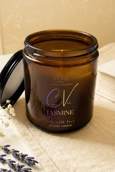 Yasemin Kokulu Mum %100 Doğal Soya Wax Aromaterapi Mum 100CC Amber Şişe Naturel Mum ürün görseli 1
