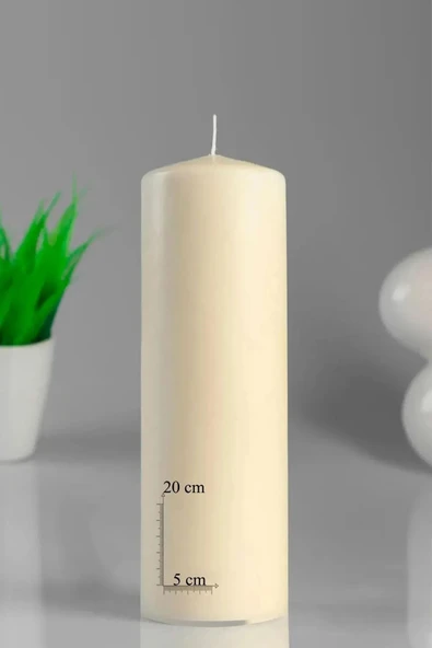 Silindir Mum Bej Lavanta Kokulu Genişlik 5 Cm - Yükseklik  20 Cm ürün görseli 1