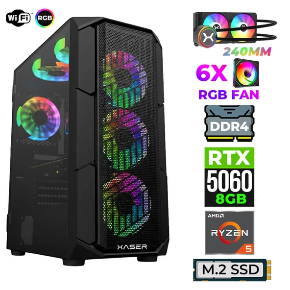 Xaser Astra X10 Ryzen 5 5600X 32GB Ram 1TB M.2 NVMe SSD 8GB RTX5060 Sıvı Soğutmalı Oyuncu Tavsiye Sistem ürün görseli 1