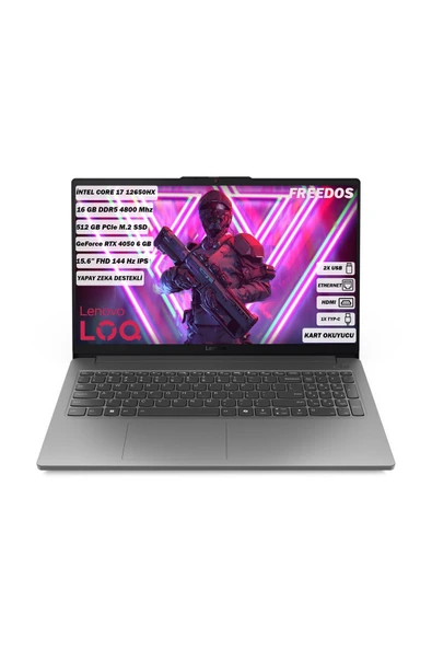 LENOVO LOQ 15IAX9E i7-12650HX 16 GB 512 GB RTX4050-6 GB 15.6" IPS 144 Hz FreeDOS Gaming Notebook 83LK002VTR ürün görseli 1