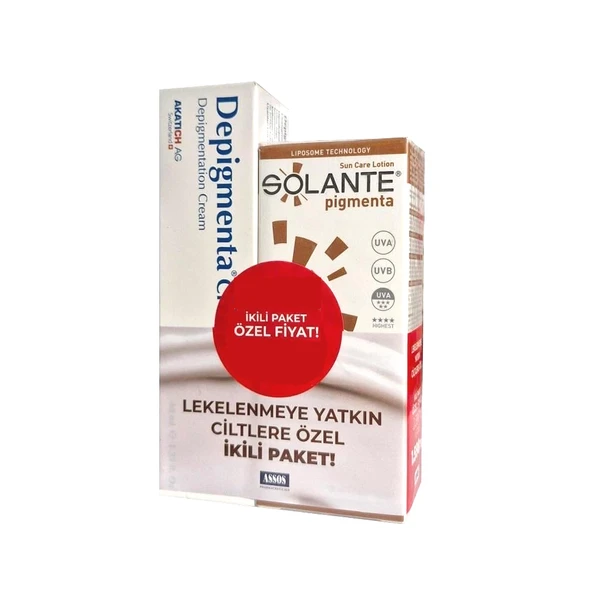 Assos Depigmenta Leke Karşıtı Bakım Kremi  40 ml + Solante Pigmenta Güneş Koruyucu SPF50+ 50 ml Set ürün görseli 1