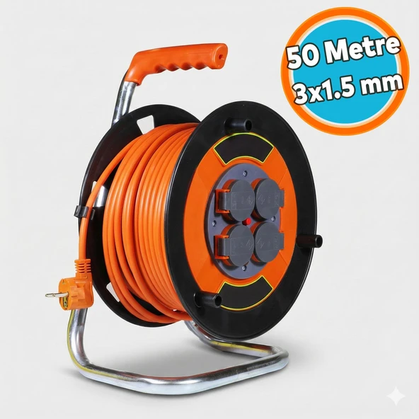 Seyyar Makaralı Uzatma Kablosu Kapaklı Termal Sigortalı 50 Metre 3x1.5 mm CCA Kablo ürün görseli 1