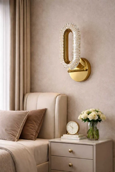 Bohem Aydınlatma Gold Kristal Elips 3 Renk LED Duvar Apliği Beyaz/Sarı/Günışığı ürün görseli 1