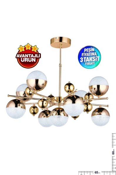 Bohem Aydınlatma bohem avize 9'Lu albatros GOLD 3 Renk LED salon avizesi modern avizeler trend avizeler ürün görseli 1