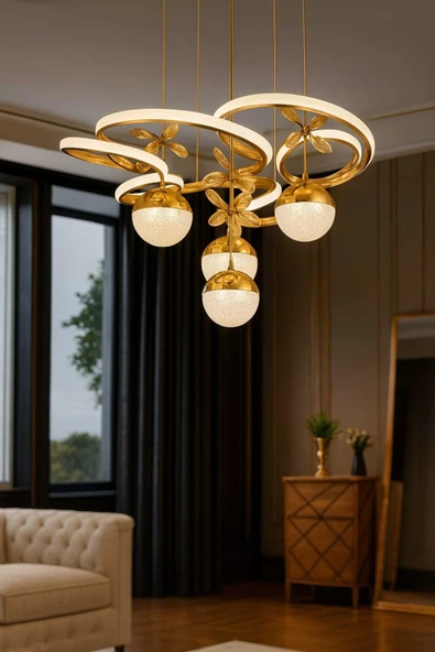Bohem Aydınlatma Kral Tacı Gold Avize 3 renk LED Modern Avize ürün görseli 1