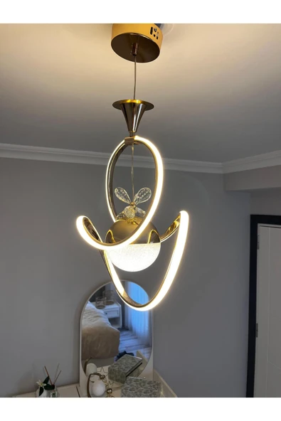 Bohem Aydınlatma Badem Gold Tek top 3 Renk LED Avize Beyaz/Sarı/Günışığı ürün görseli 1