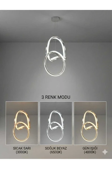Bohem Aydınlatma Çift Kanal Çizgili Badem Model Avize 3 Renk LED Beyaz/Sarı/Günışığı ürün görseli 1