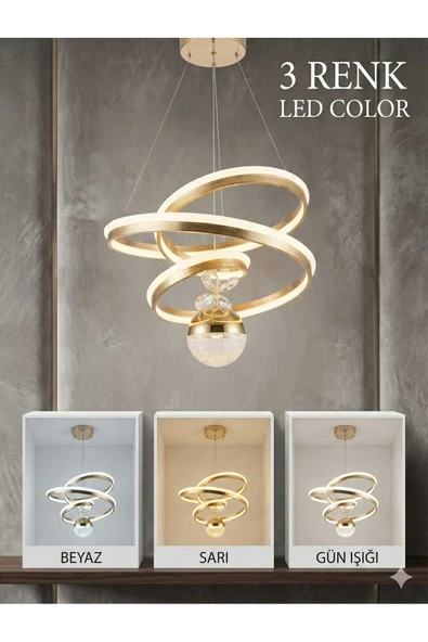 Bohem Aydınlatma Modern Çizgili Kasa Gold Kaos Model 3 Renk LED Avize ürün görseli 1