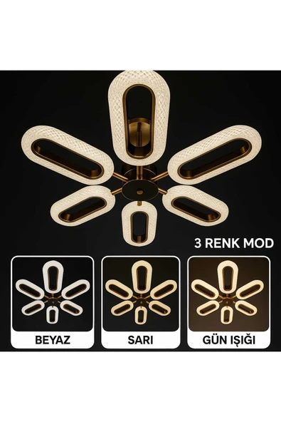 Bohem Aydınlatma 6Lı Elips GOLD 3 Renk LED Modern Avize Beyaz/Sarı/Günışığı ürün görseli 1