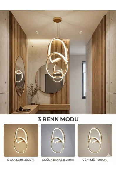 Bohem Aydınlatma Çift Kanal Çizgili Badem Model Avize 3 Renk LED Beyaz/Sarı/Günışığı ürün görseli 1