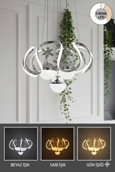 Bohem Aydınlatma Boehm Aydınlatma MAXİ 4 LÜ 3 Renk ( Sarı Beyaz Ve Gün Işığı ) Krom LED Modern AVİZE ürün görseli 1