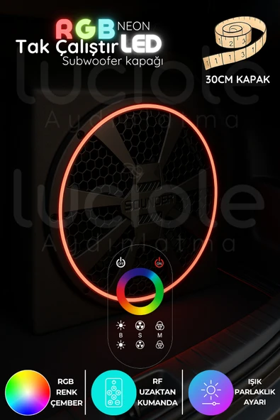 luciole 30cm Rgb Neon Hoparlör Kapağı – Renkli Işık Efektli, Subwoofer Uyumlu, 9116 Rf Kumandalı Led ürün görseli 1